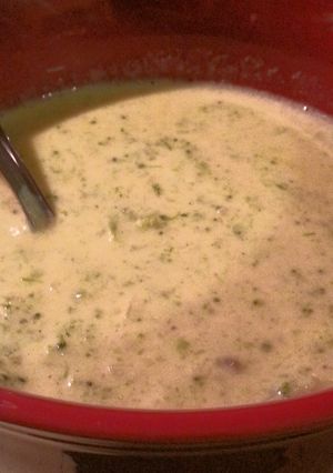 A picture of Broccoli and cheese soup.