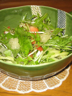 A picture of Mizuna Salad with Kabosu Citrus Balsamic Dressing.