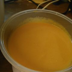 A picture of Creamy Sweet potato & butternut squash soup. Makes 4 servings (425 ml) 126 cals bowl.