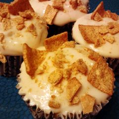A picture of Rum Chata Cupcakes W/ Dulce De Leche Cream Cheese Frosting.