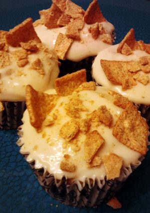 A picture of Rum Chata Cupcakes W/ Dulce De Leche Cream Cheese Frosting.