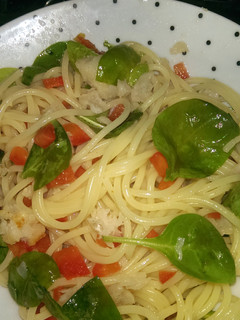 A picture of Linguine with crab chilli and watercress.