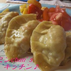 Homemade Gyoza Skins with Egg & Cake Flour A picture of Homemade Gyoza Skins with Egg & Cake Flour.
