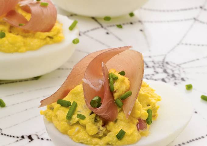 Deviled eggs with country ham