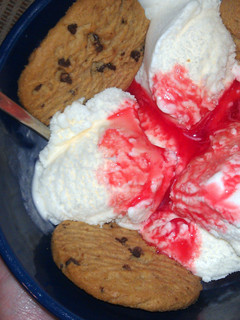 A picture of cookies and ice cream.