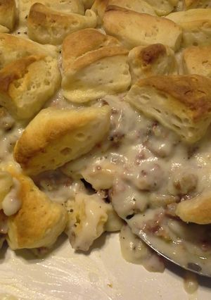 A picture of Biscuits and Gravy Casserole.