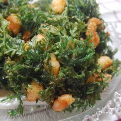 Carrot Tops and Shrimp Kakiage Fritters A picture of Carrot Tops and Shrimp Kakiage Fritters.