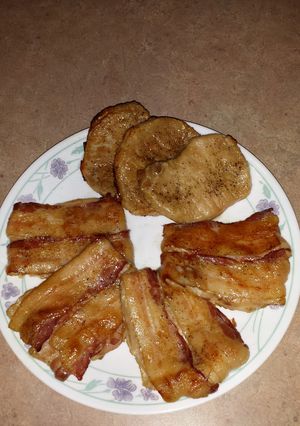 A picture of My Bacon Wrapped Honey Glazed Pork Chops.