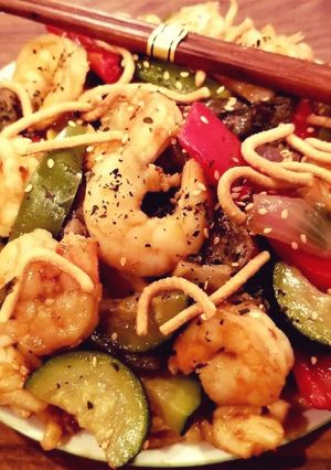 A picture of Mike's Sweet & Spicy Firecracker Shrimp & Noodles.
