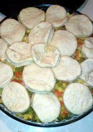 A picture of Chicken Potpie with Biscuits.