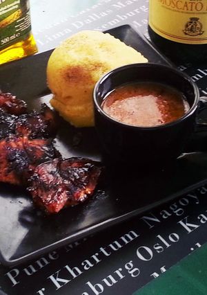 A picture of Vinegar Marinated Grilled Chicken (in english & bahasa).