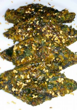 A picture of Spinach fritters / Palak wadi.