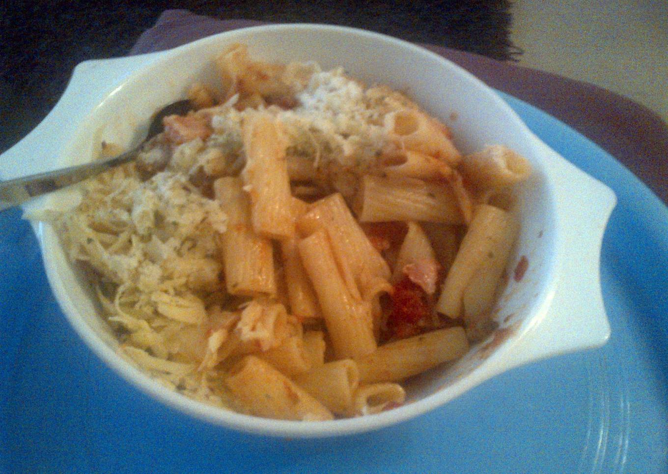 Tomato, bacon, mushroom and onion pasta