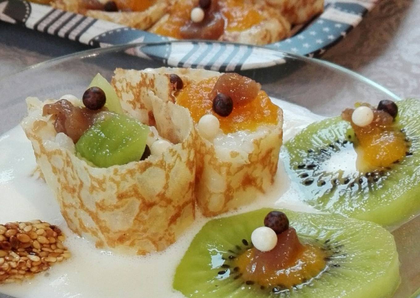 Crepes rellenos de arroz con leche y frutas