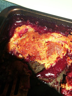 A picture of Delicious Rasberry-Peach "Dump Cake".