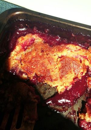 A picture of Delicious Rasberry-Peach "Dump Cake".