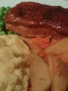 A picture of Vickys Roast Belly of Pork w/ Apple & Cider Gravy GF DF EF SF NF.
