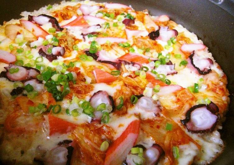Steps to Make Ultimate Seafood Kimchi Rice Pizza