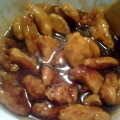 A picture of Panda express orange chicken.