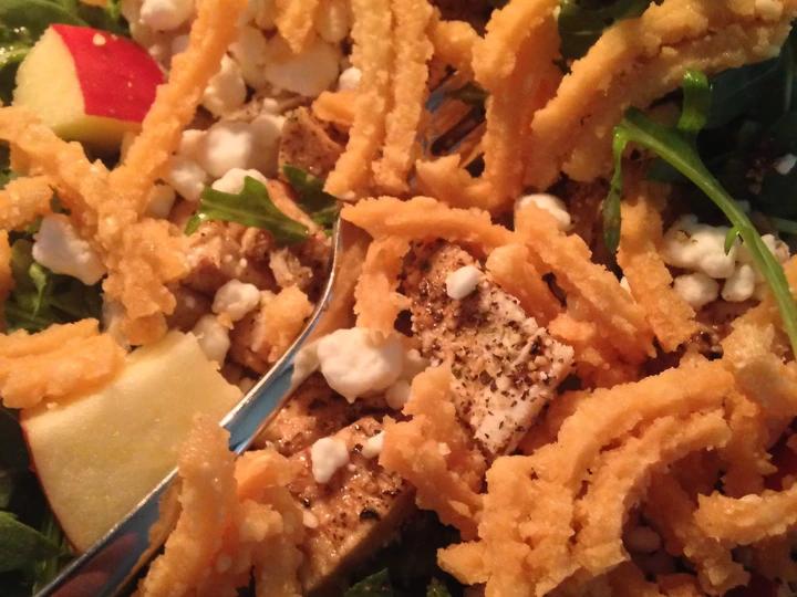 Easy Steps to Prepare|Recipe} Summer Arugula tossed with Chicken, Goat Cheese, &amp;amp; Apple, So Delicious