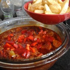 My Chorizo and Chili Beef Bake with Homemade Chips 😊 A picture of My Chorizo and Chili Beef Bake with Homemade Chips 😊.
