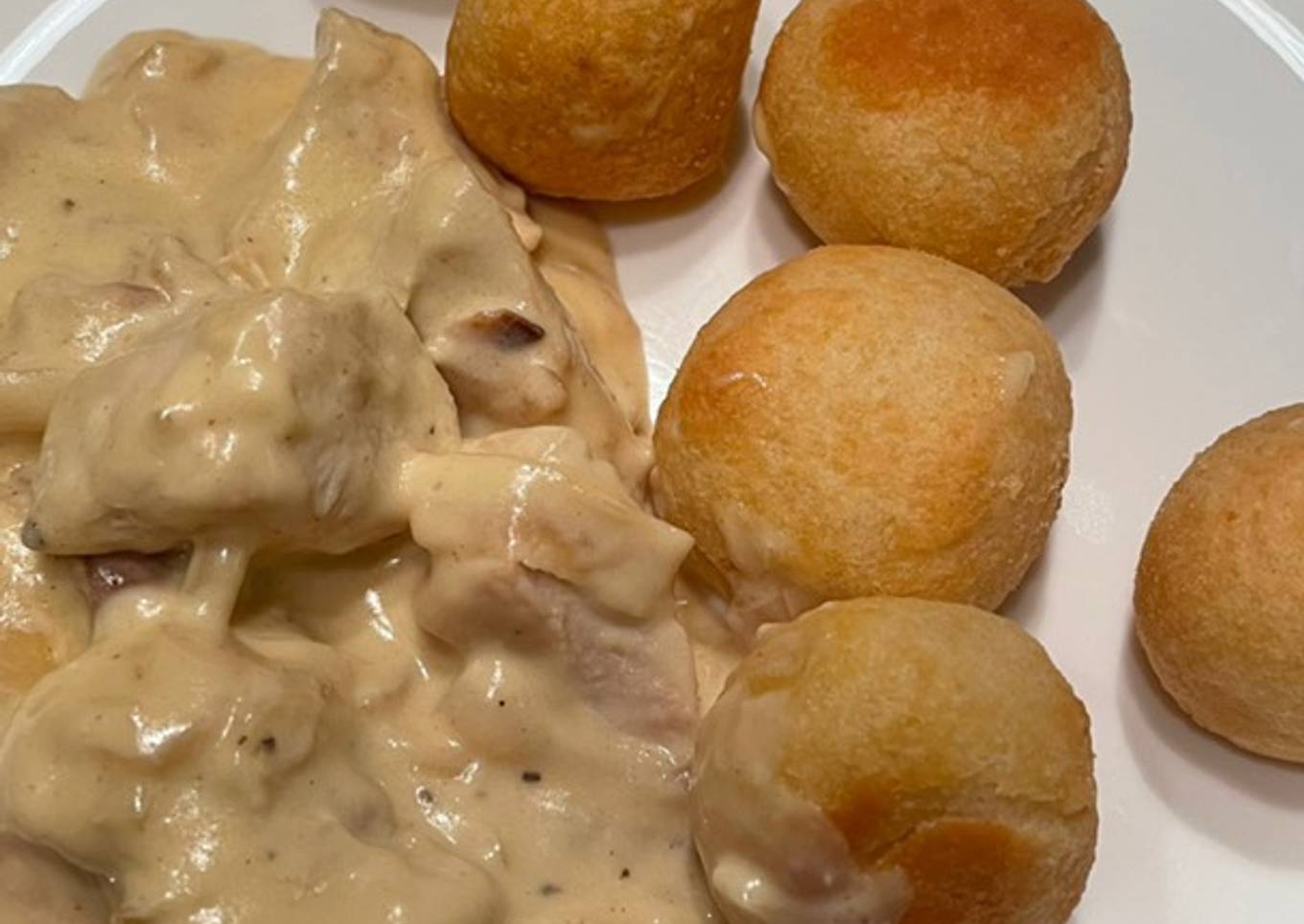 Poulet à la moutarde et pomme dauphine