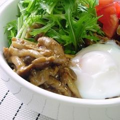 A picture of Sweet and Spicy Mushroom and Pork Rice Bowl.