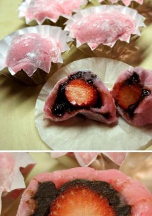 A picture of Chocolate Ganache & Strawberry Daifuku for Valentine's Day.