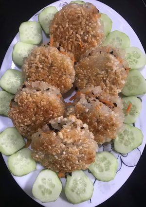 Hình của món Xôi chiên nhân thịt ngon giòn rụm.