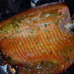 A picture of sweet and spicy salmon.