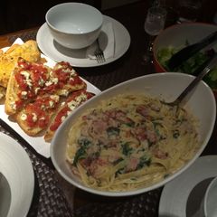 Fettuccini and Bacon Carbonara with Parmesan A picture of Fettuccini and Bacon Carbonara with Parmesan.