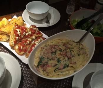 How To Making Recipe Fettuccini and Bacon Carbonara with Parmesan Very Delicious