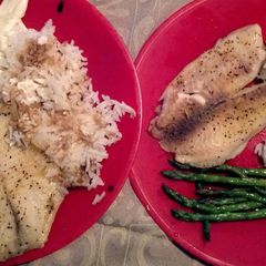 A picture of Tilapia, Asparagus, White Rice.