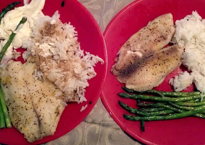 Tilapia, Asparagus, White Rice