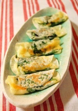A picture of Shiso Leaves & Cheese Rolled in Gyoza Skins.