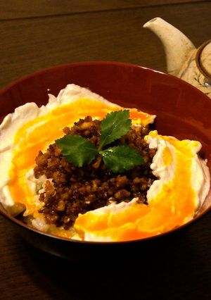 A picture of My Family's Oyako Chicken and Egg Rice Bowl with Soboro.