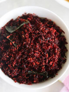 A picture of Kerala style beetroot thoran.