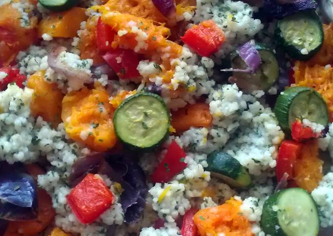 Vickys Herby Cous Cous with Roasted Vegetables, GF DF EF SF NF