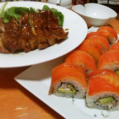 A picture of California Rolls.