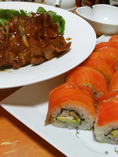 A picture of California Rolls.