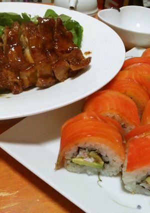 A picture of California Rolls.