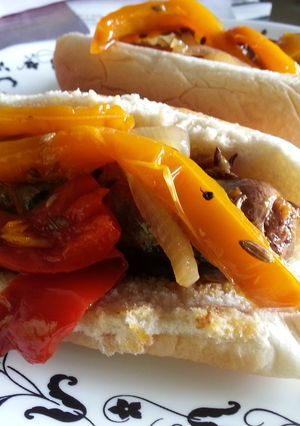 A picture of Crockpot Italian Sausages and Peppers.