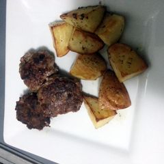 A picture of Rissoles and Roast Potatoes.