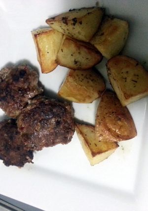 A picture of Rissoles and Roast Potatoes.