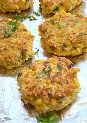 A picture of Shrimp and Corn Fritters with Mango Salsa.