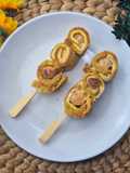Sate sosis gulung roti keju panggang bakar sederhana cemilan anak tahun baru