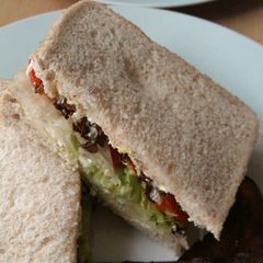 A picture of Vickys Aubergine / Eggplant 'Bacon', GF DF EF SF NF VEGAN.