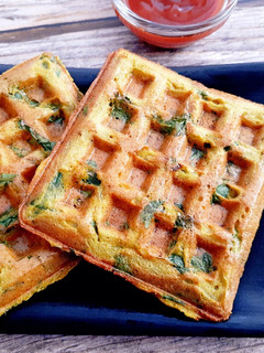 A picture of Moong Dal Palak Waffles.