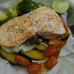 A picture of Baked Salmon and Vegetables.