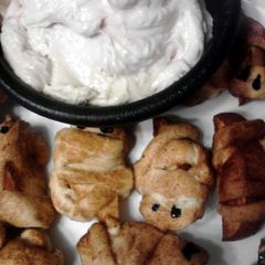 A picture of Apple Mummies with Cream Cheese Puss Dip * Halloween *.